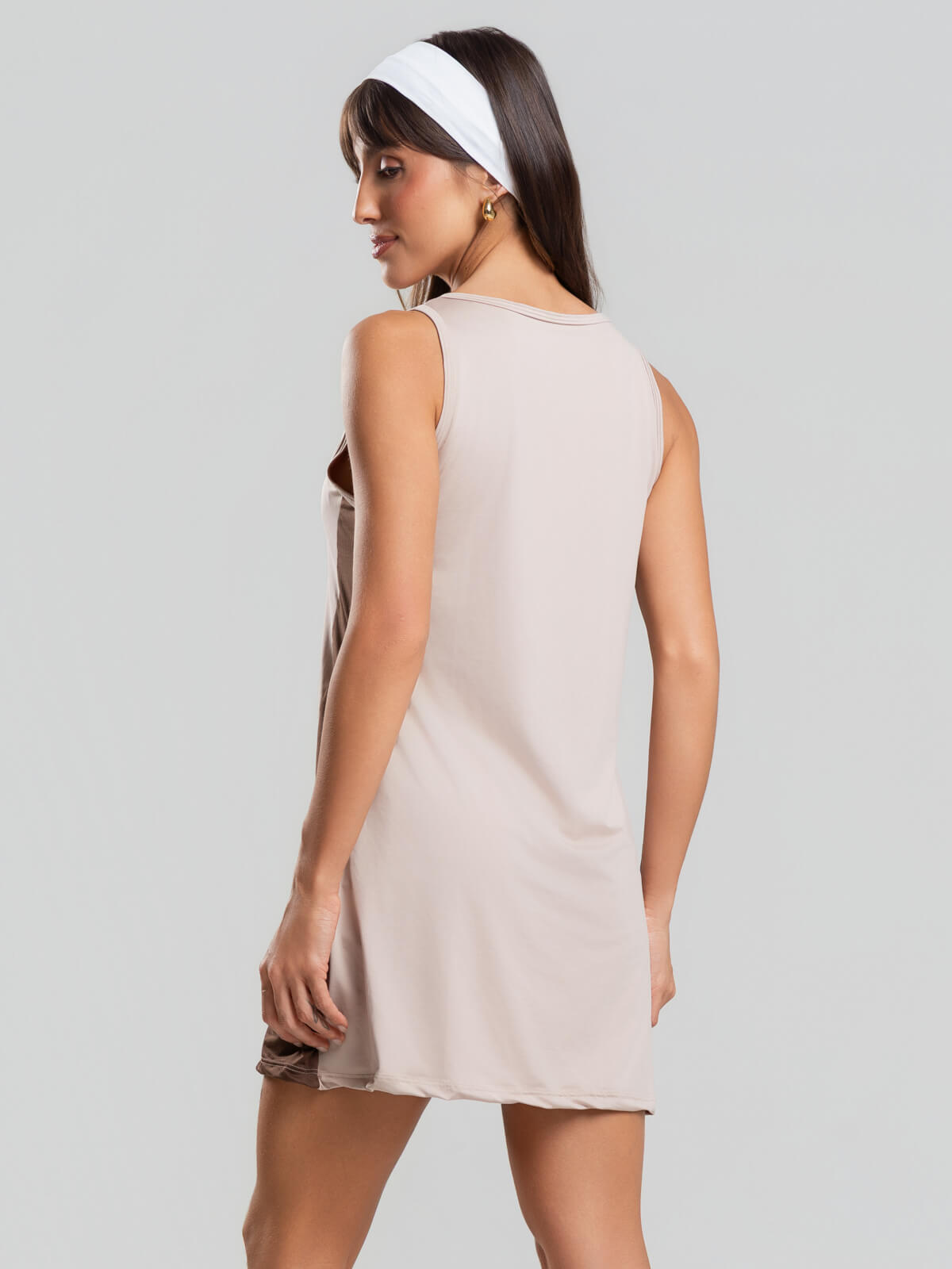 Vestido Regata Beach Tennis Bege com Marrom - Vicbela