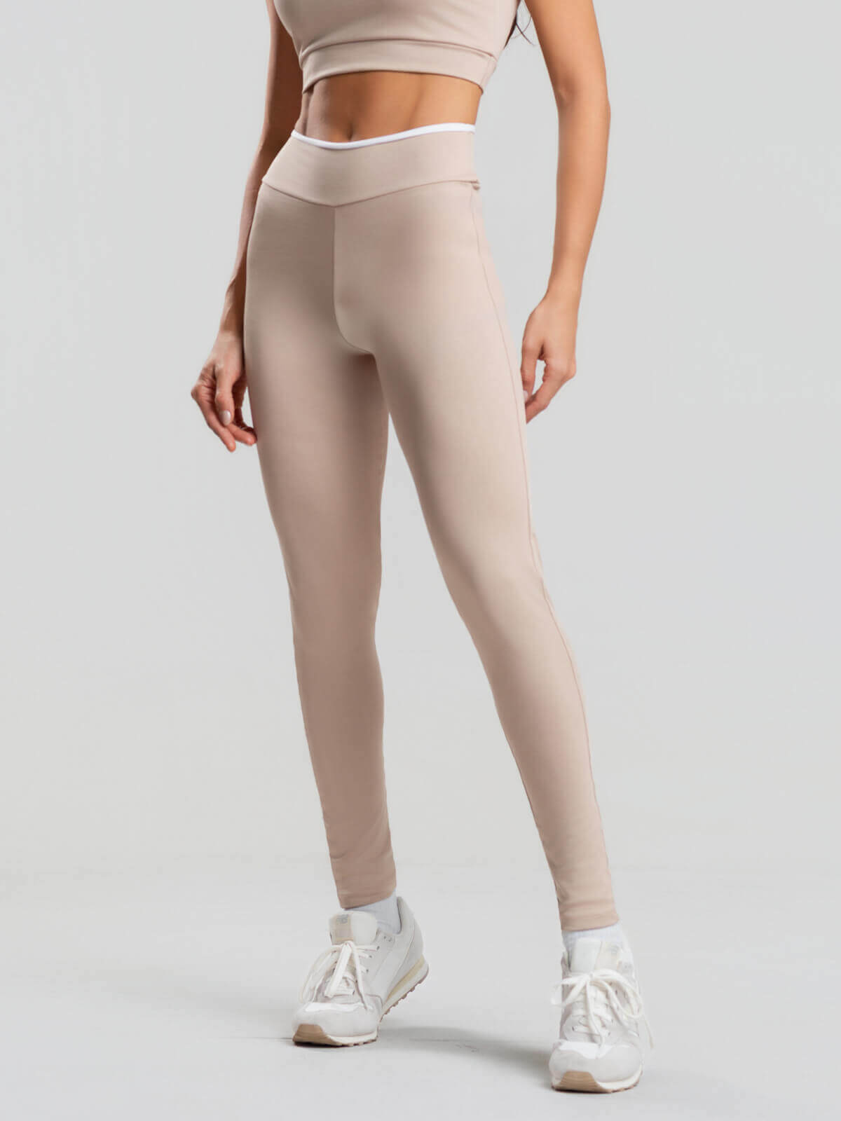 Calça Legging Suplex Bicolor Bege - Vicbela
