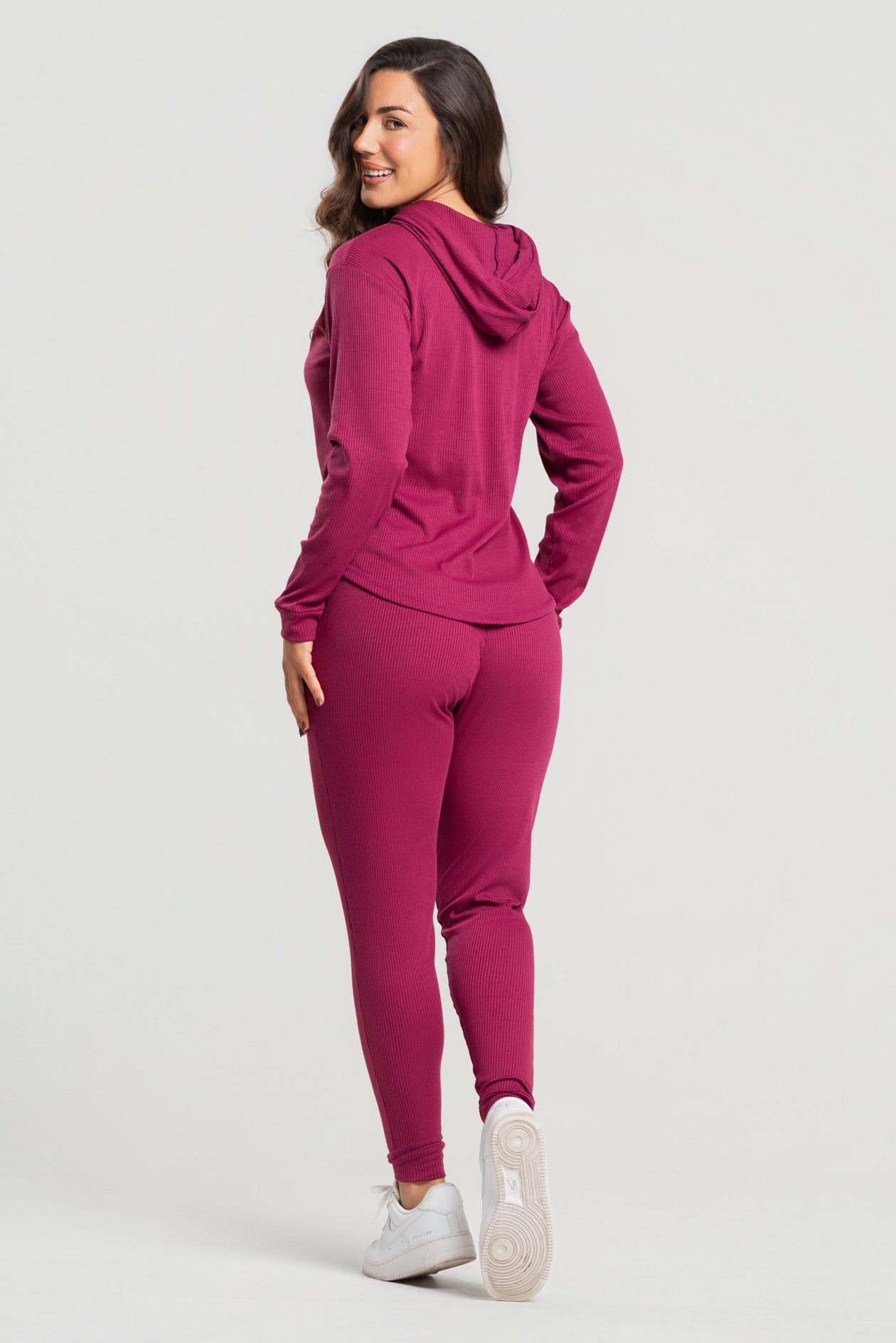 Conjunto Canelado Calça Jogger + Blusa com Capuz Manga Longa Vinho - Vicbela