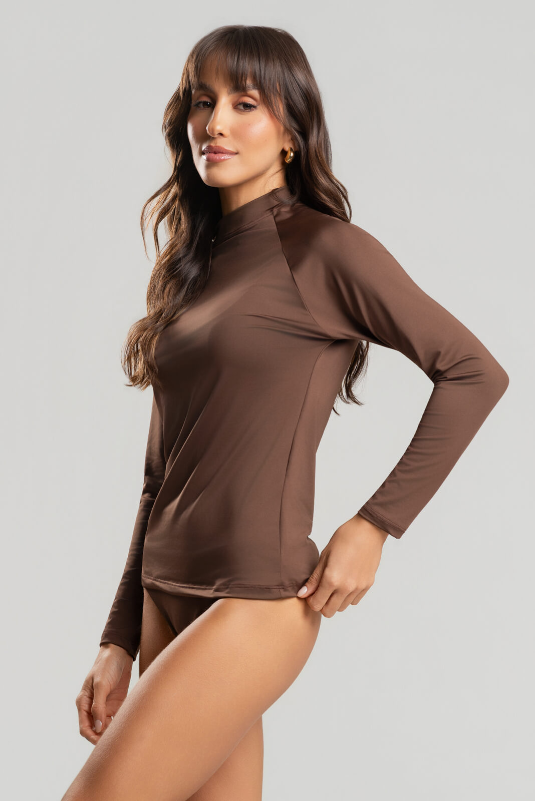 Blusa Proteção UV Feminina Lisa Marrom - Vicbela