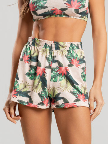 Short Curto Proteção UV Estampado Bege - Vicbela