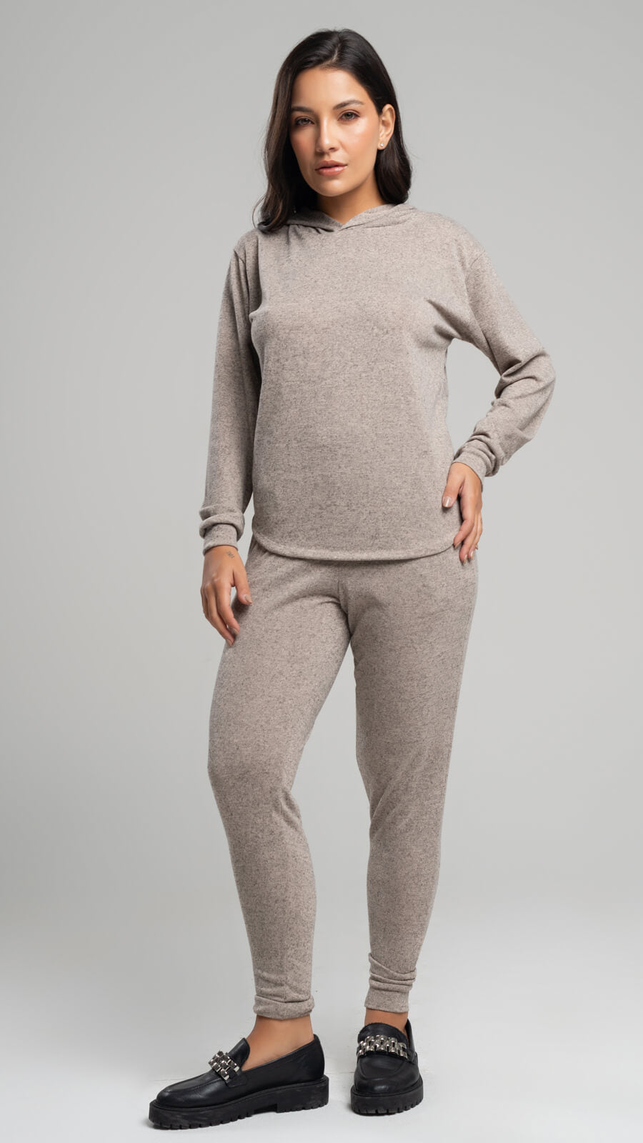 Conjunto Lanzinha Calça Skinny + Blusa Capuz Bege - Vicbela
