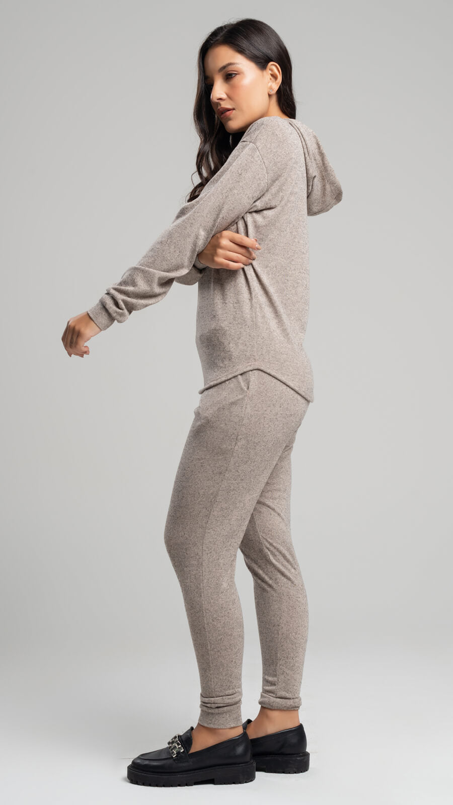 Conjunto Lanzinha Calça Skinny + Blusa Capuz Bege - Vicbela