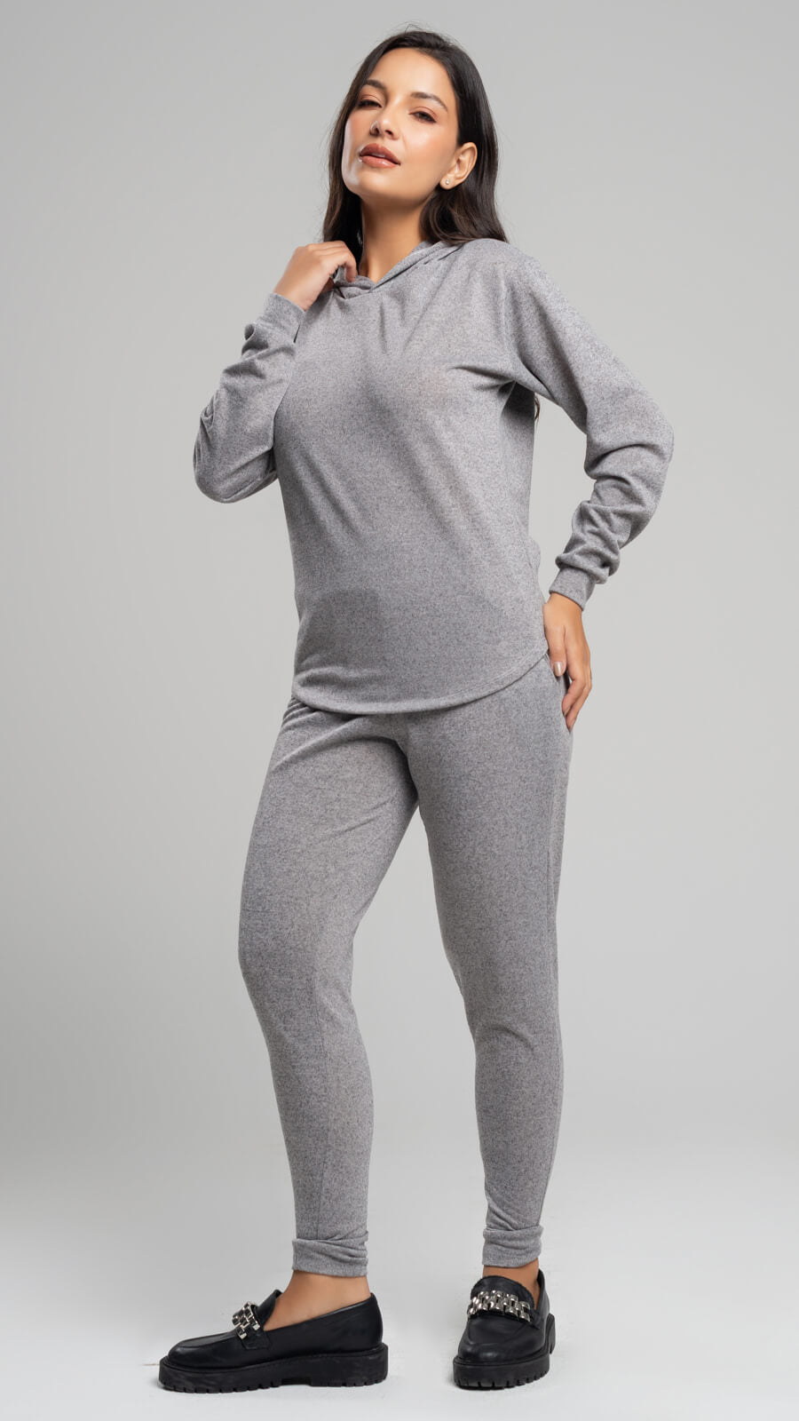 Conjunto Lanzinha Calça Skinny + Blusa Capuz Cinza - Vicbela