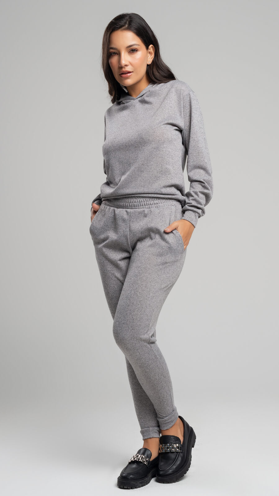 Conjunto Lanzinha Calça Skinny + Blusa Capuz Cinza - Vicbela