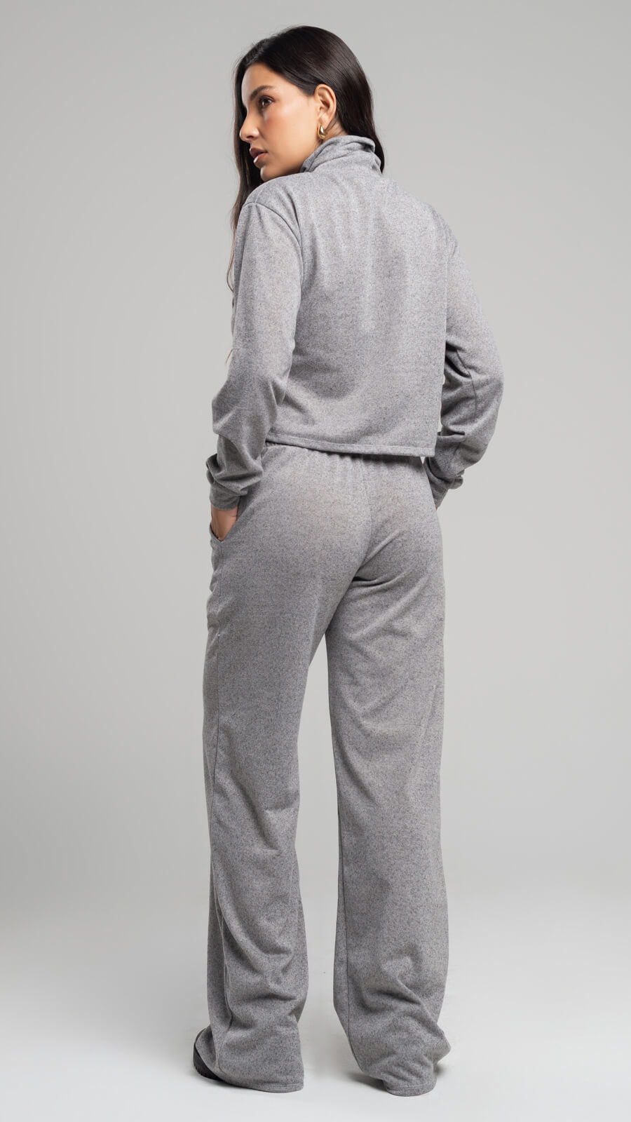 Conjunto Lãnzinha Calça Pantalona + Blusa Golão Cinza - Vicbela