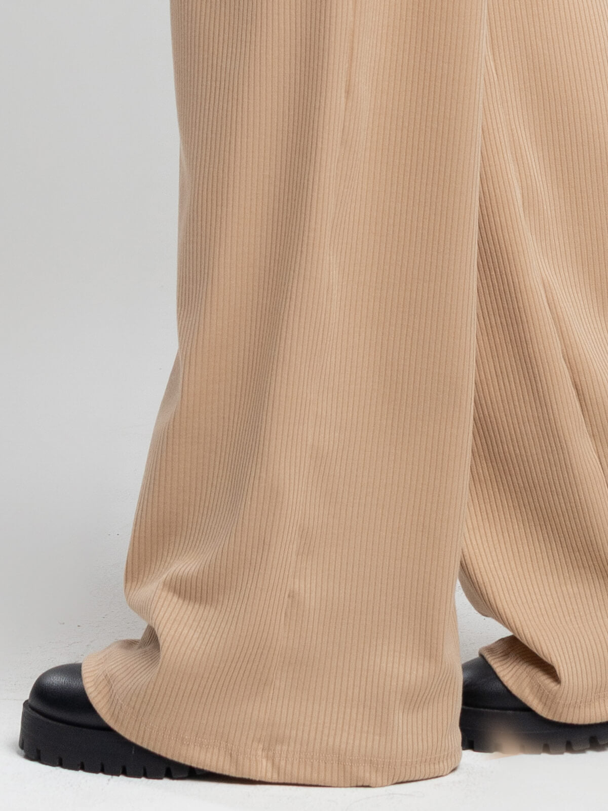 Calça Pantalona Wide Leg Canelada Bege - Vicbela