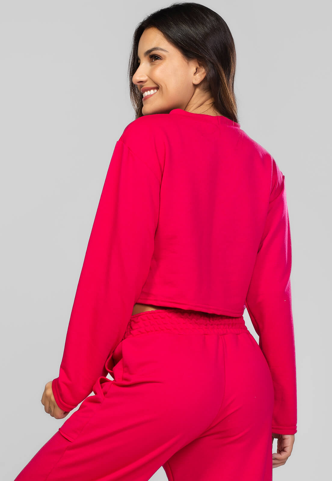 Casaco Cropped Manga Longa Moletinho Pink - Vicbela