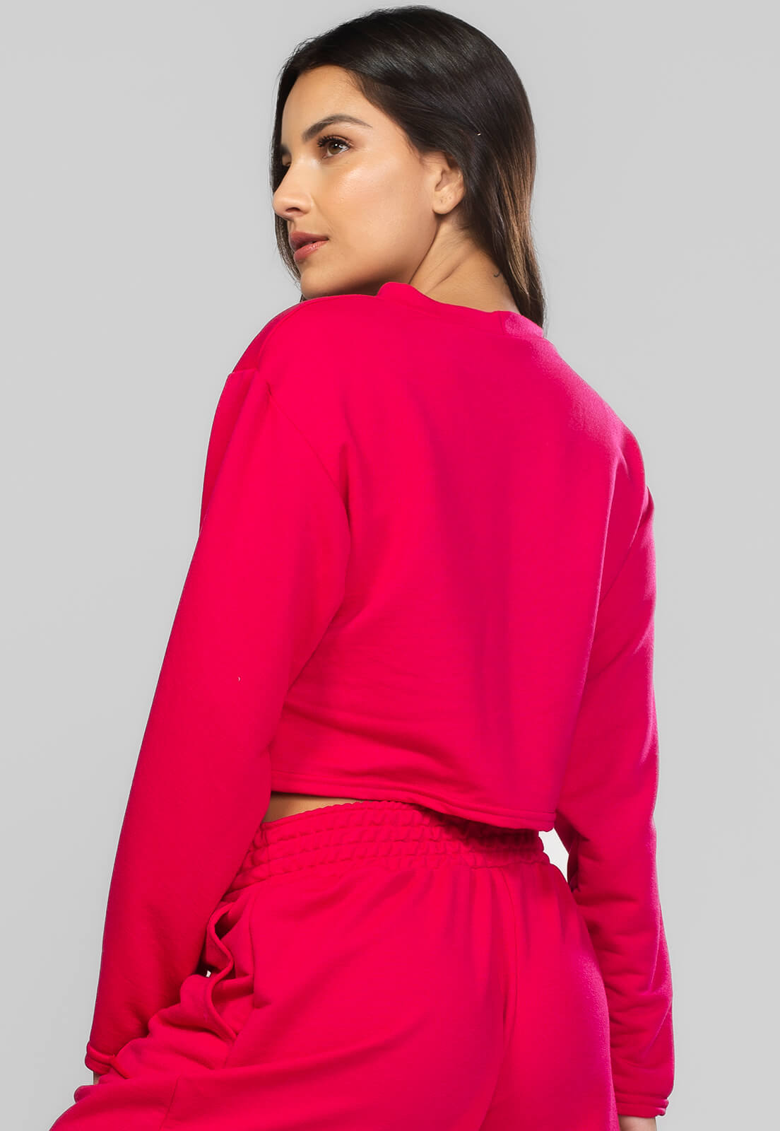 Casaco Cropped Manga Longa Moletinho Pink - Vicbela