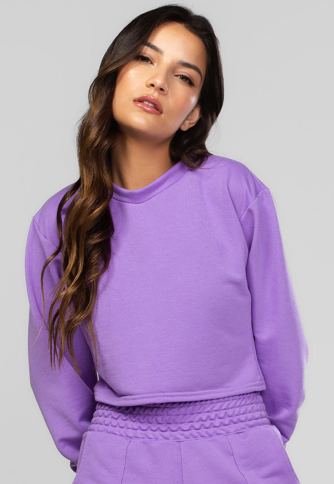 Casaco Cropped Manga Longa Moletinho Roxo - Vicbela
