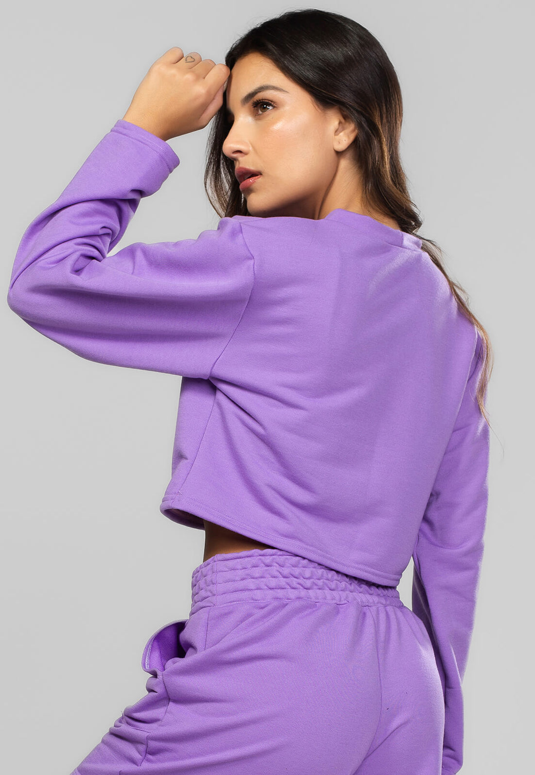 Casaco Cropped Manga Longa Moletinho Roxo