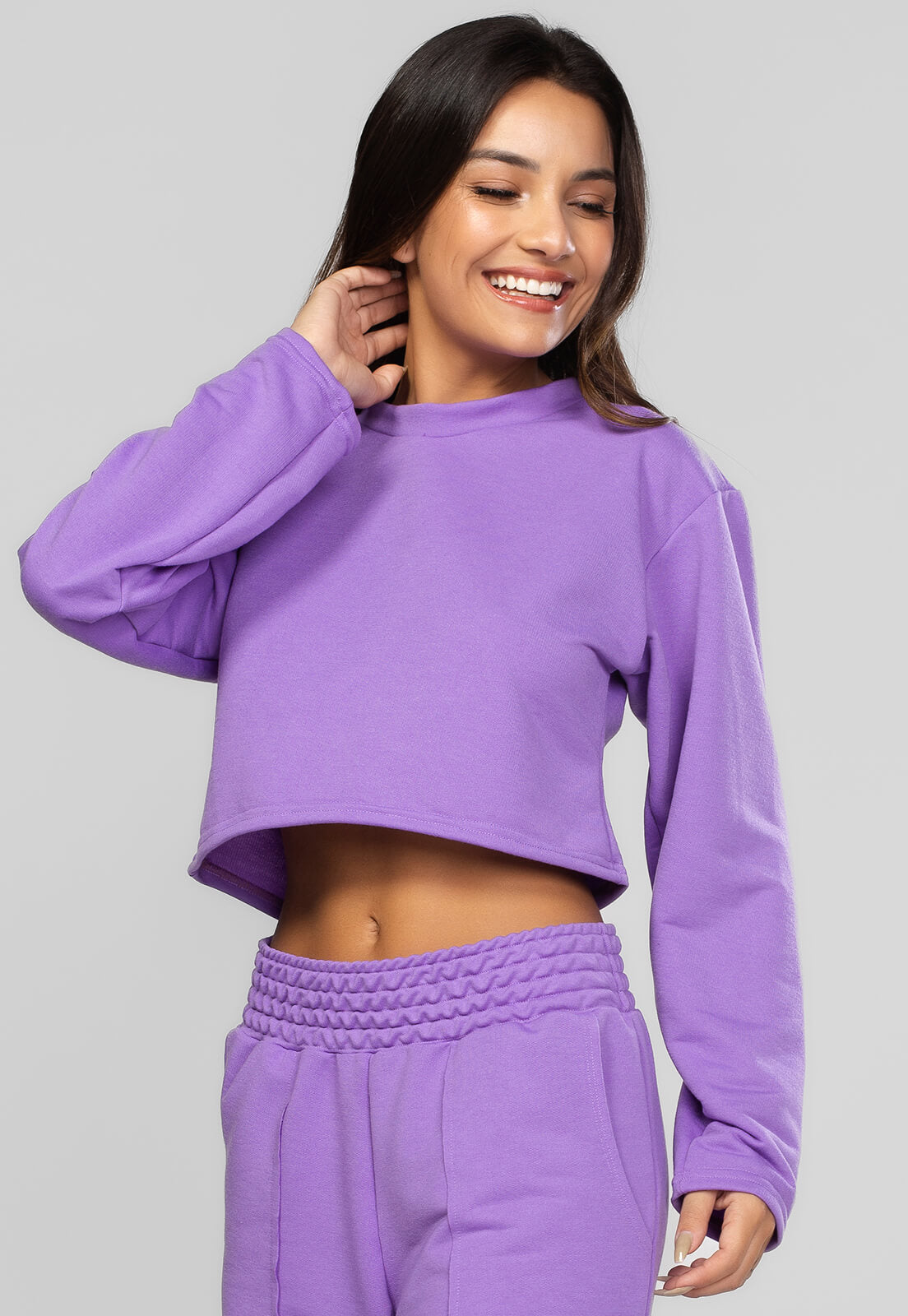 Casaco Cropped Manga Longa Moletinho Roxo - Vicbela
