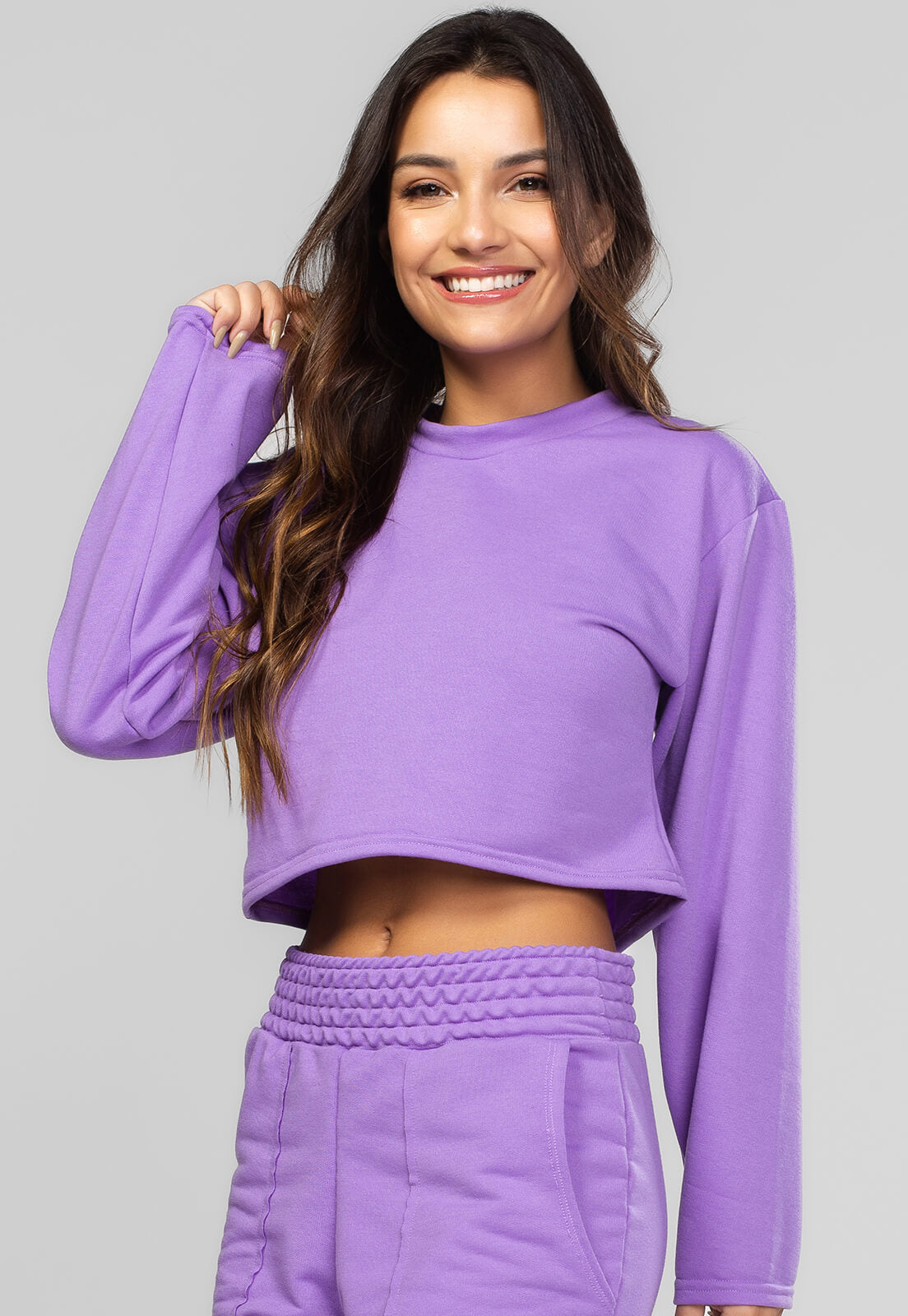 Casaco Cropped Manga Longa Moletinho Roxo - Vicbela