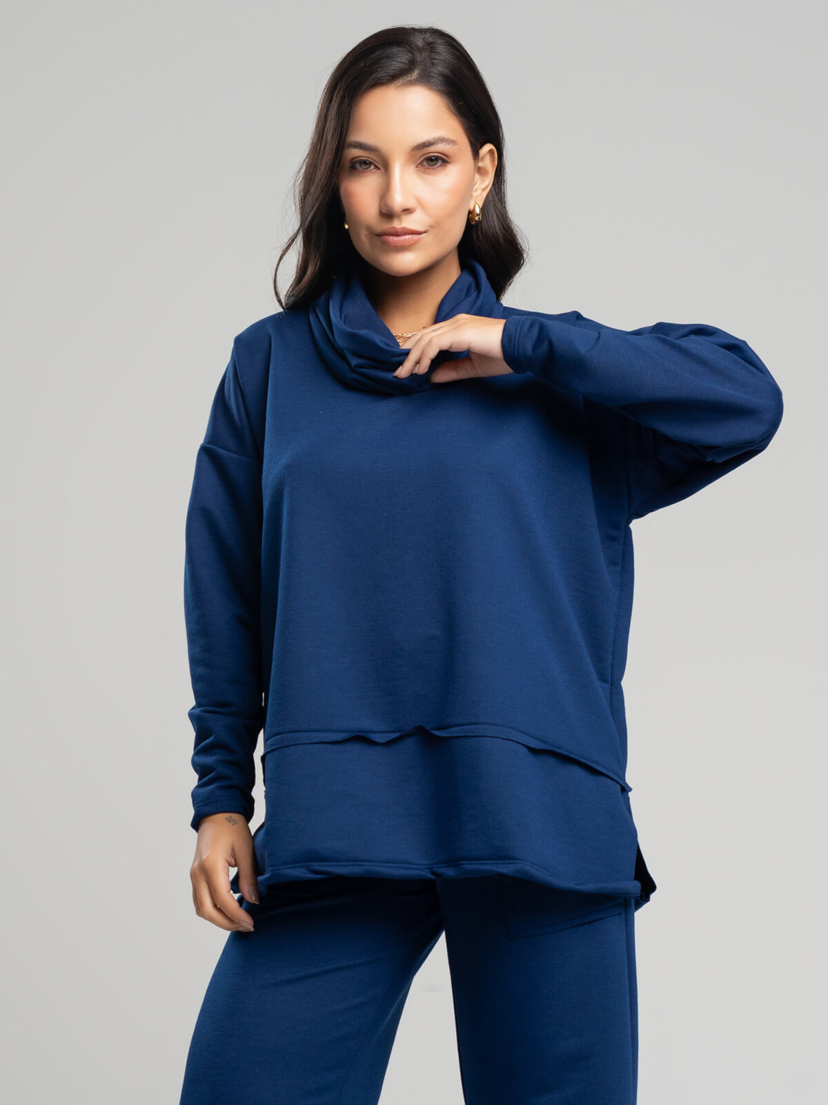 Casaco Oversize Golão Moletinho Azul Marinho - Vicbela