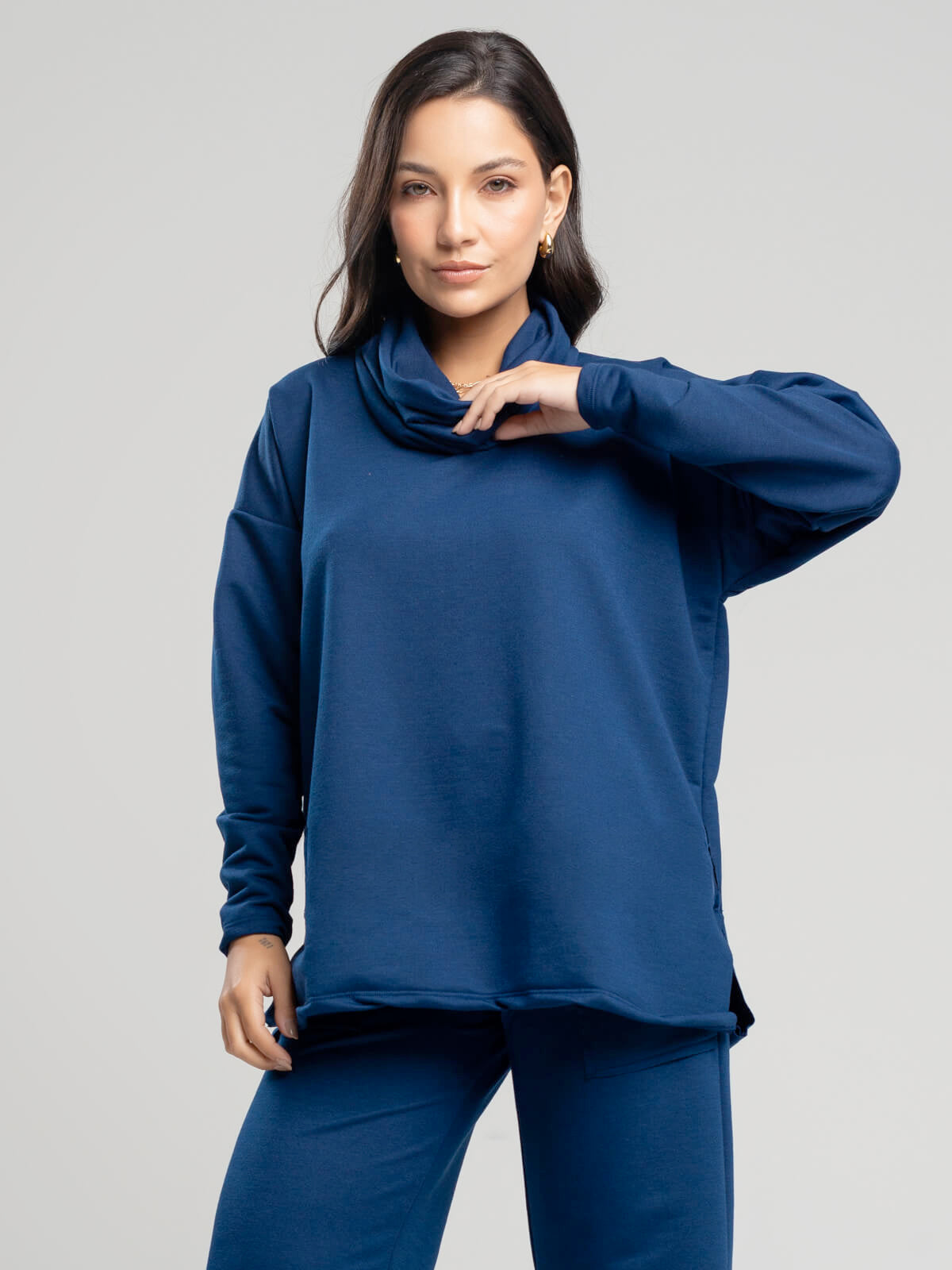 Casaco Oversize Golão Moletinho Azul Marinho - Vicbela