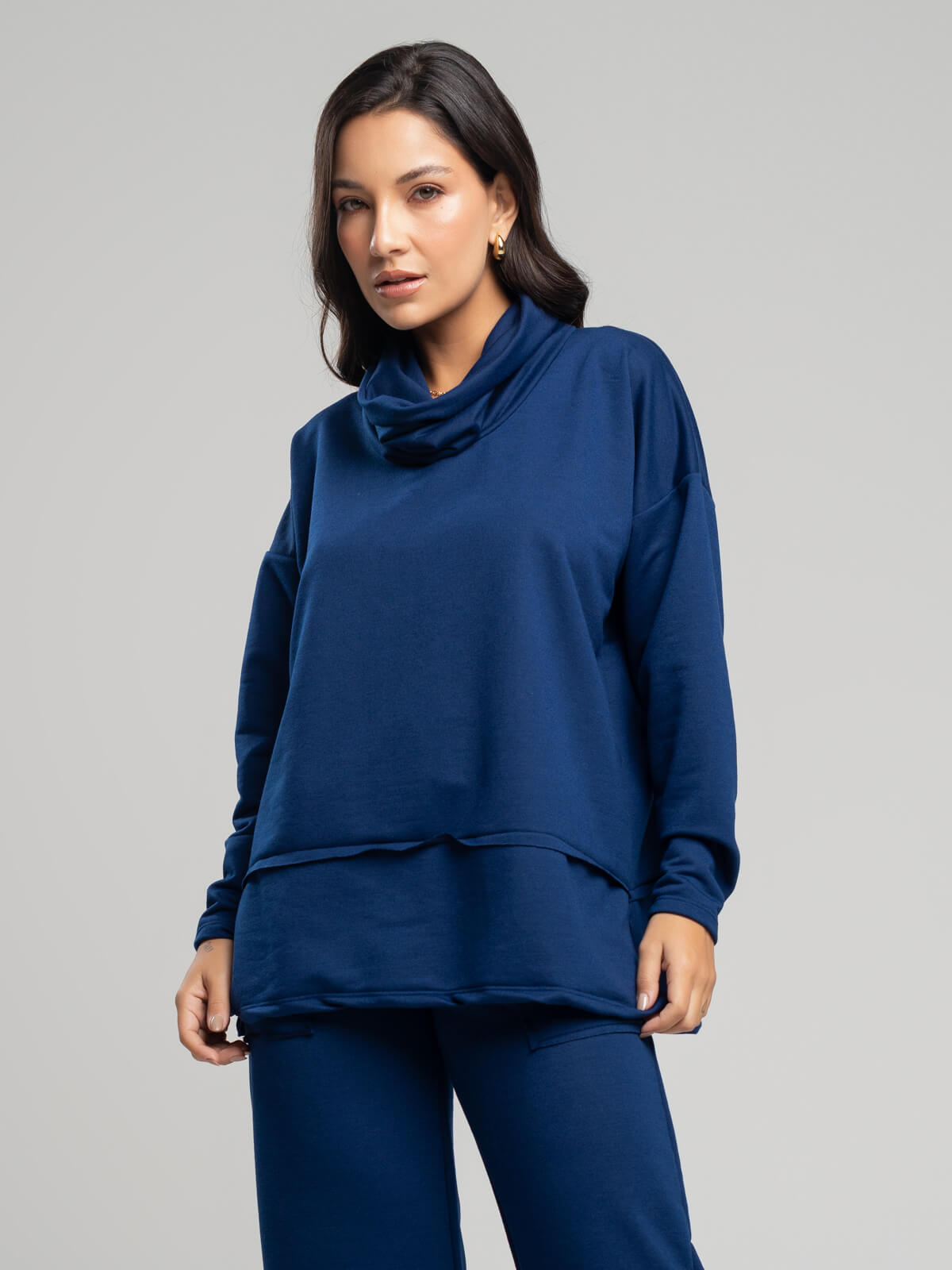 Casaco Oversize Golão Moletinho Azul Marinho - Vicbela