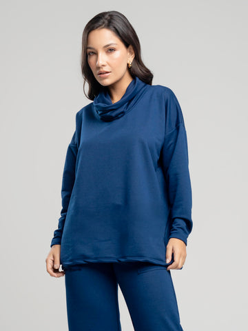 Casaco Oversize Golão Moletinho Azul Marinho - Vicbela