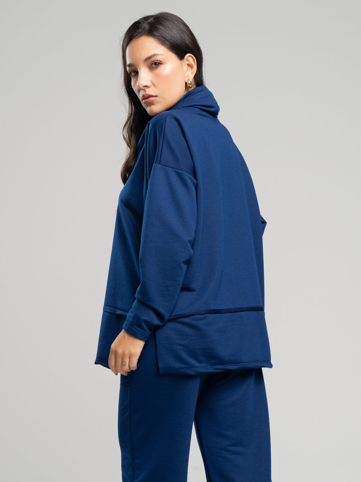 Casaco Oversize Golão Moletinho Azul Marinho - Vicbela