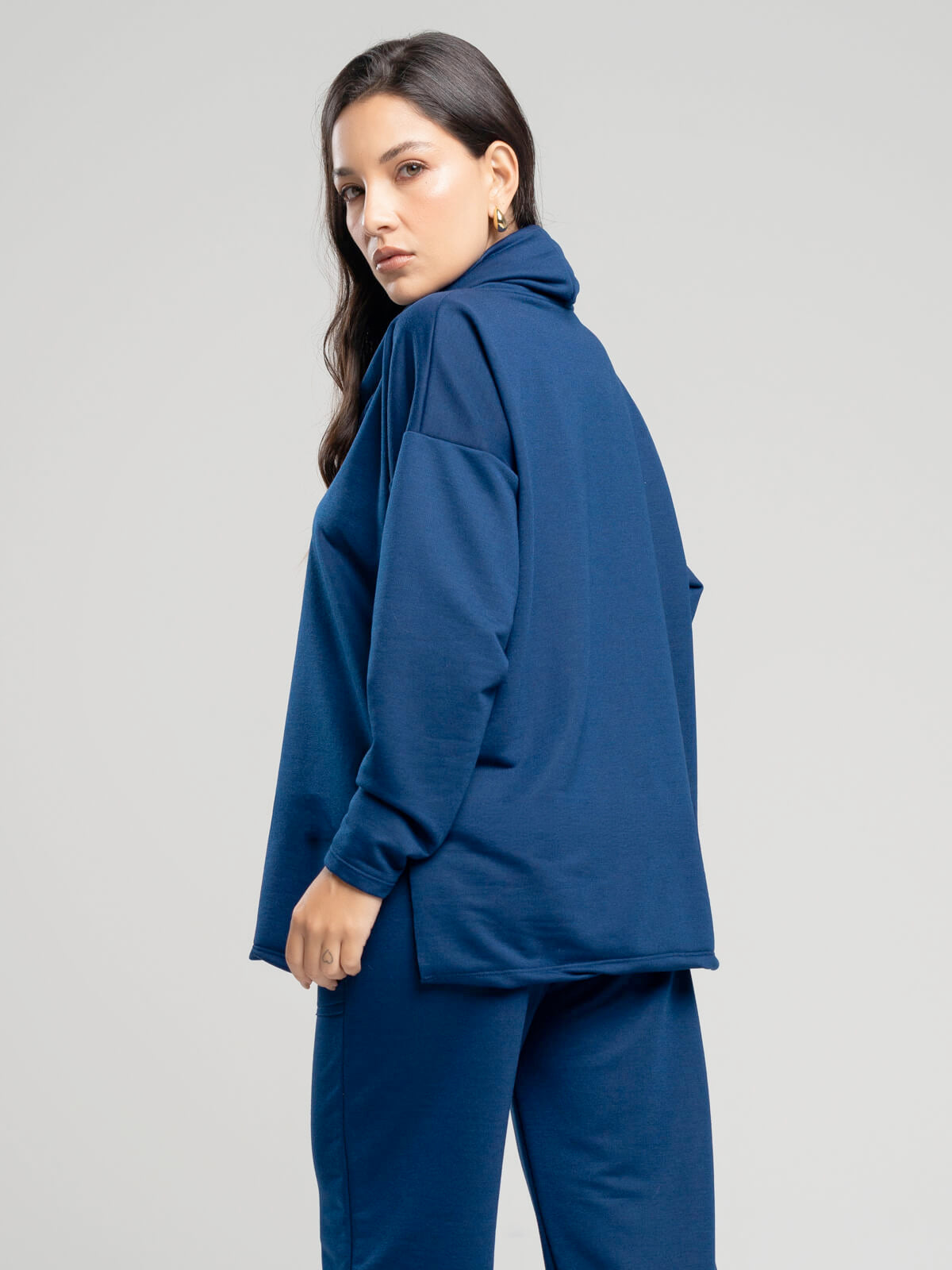 Casaco Oversize Golão Moletinho Azul Marinho - Vicbela
