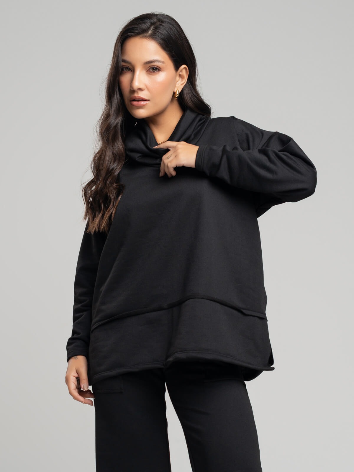 Casaco Oversize Golão Moletinho Preto - Vicbela