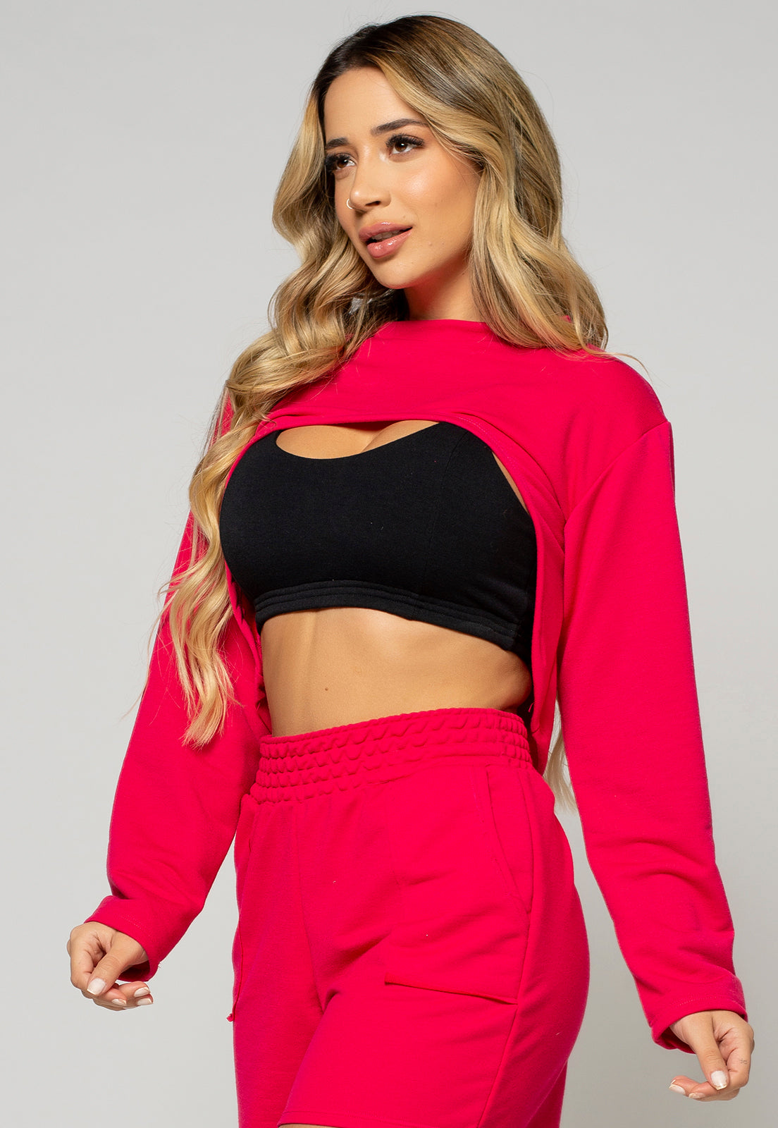 Casaco Super Cropped Manga Longa Pink - Vicbela