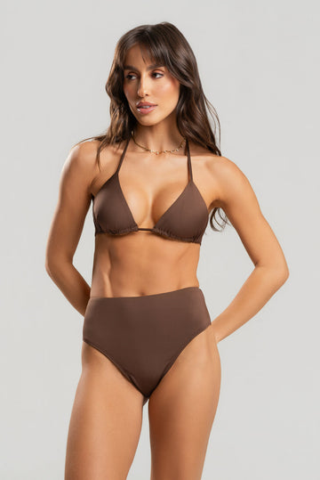 Biquíni Cortininha Hot Pants Liso Marrom - Vicbela
