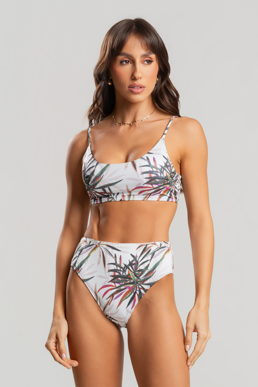 Biquíni Faixa Calcinha Hot Pants Estampado Branco - Vicbela