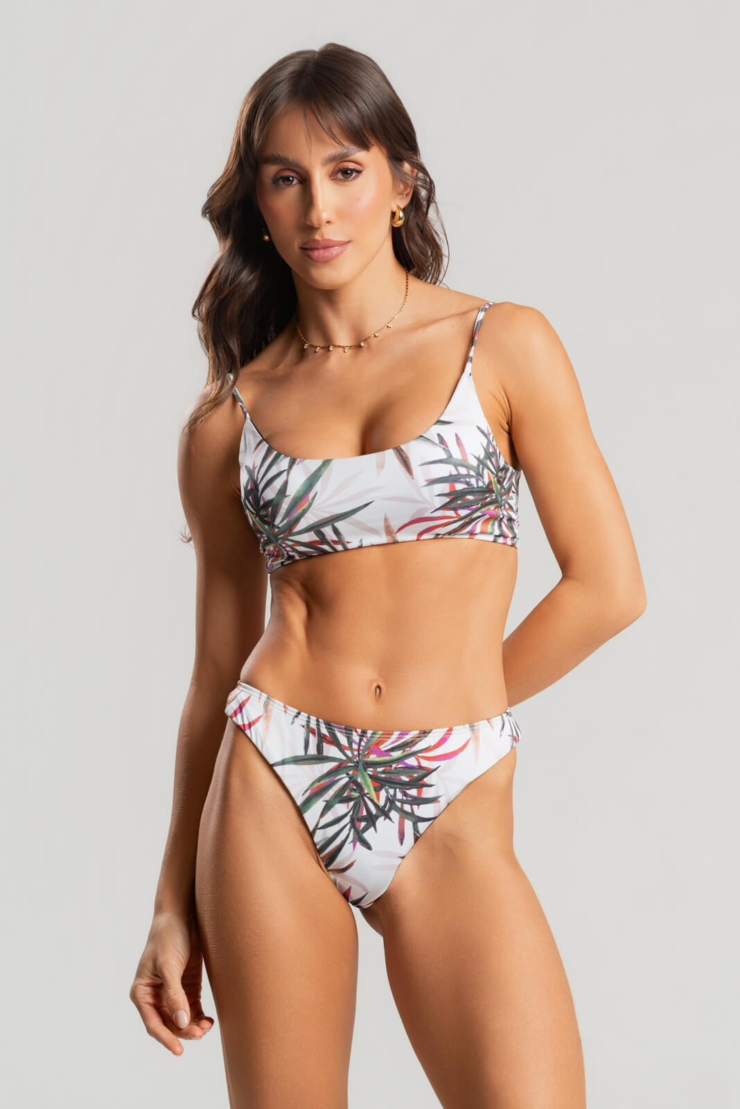 Biquíni Faixa Calcinha Fio Duplo Estampado Branco - Vicbela