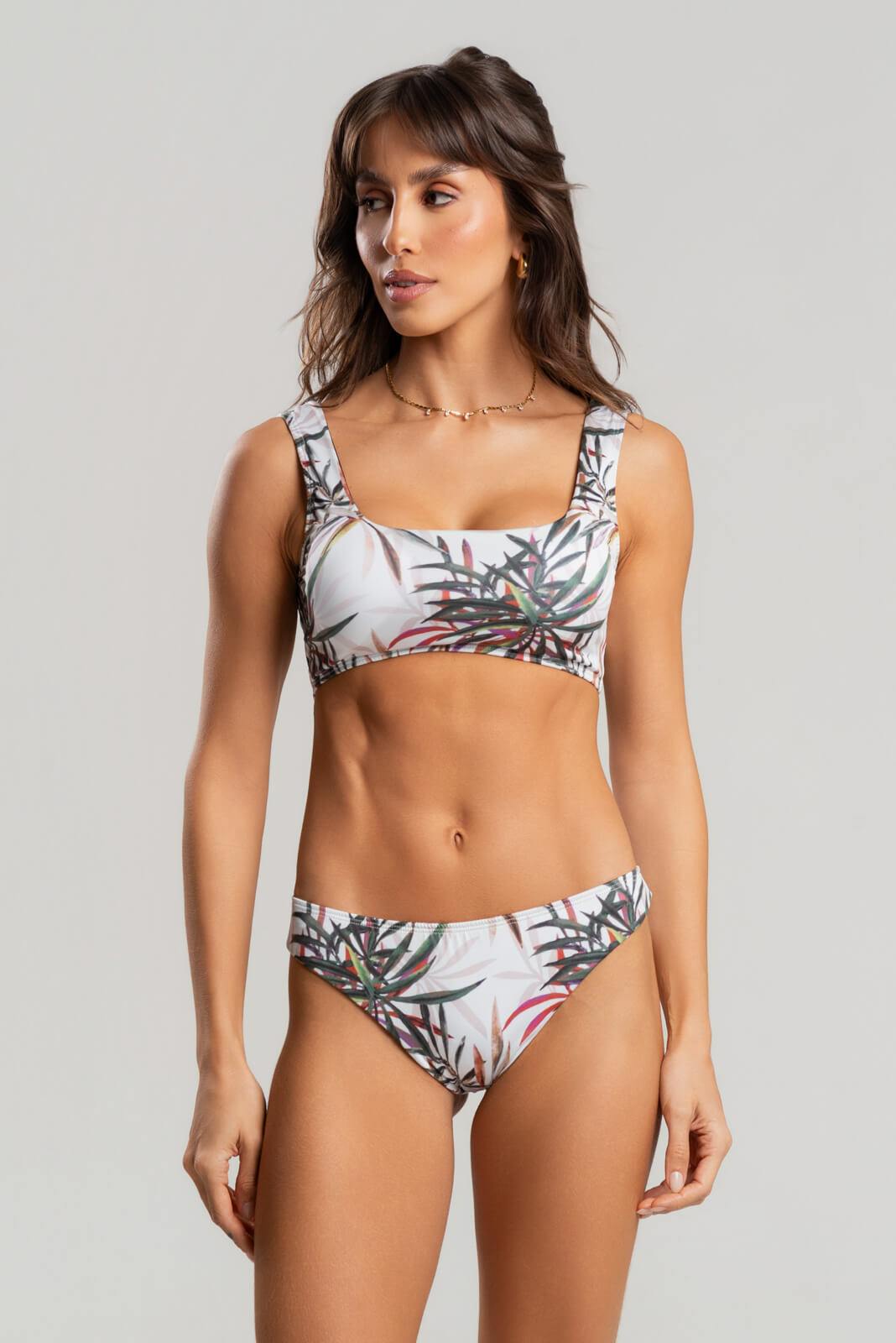 Biquini Regata Calcinha Comum Estampado Branco - Vicbela