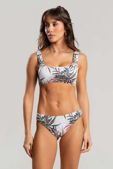 Biquini Regata Calcinha Comum Estampado Branco - Vicbela