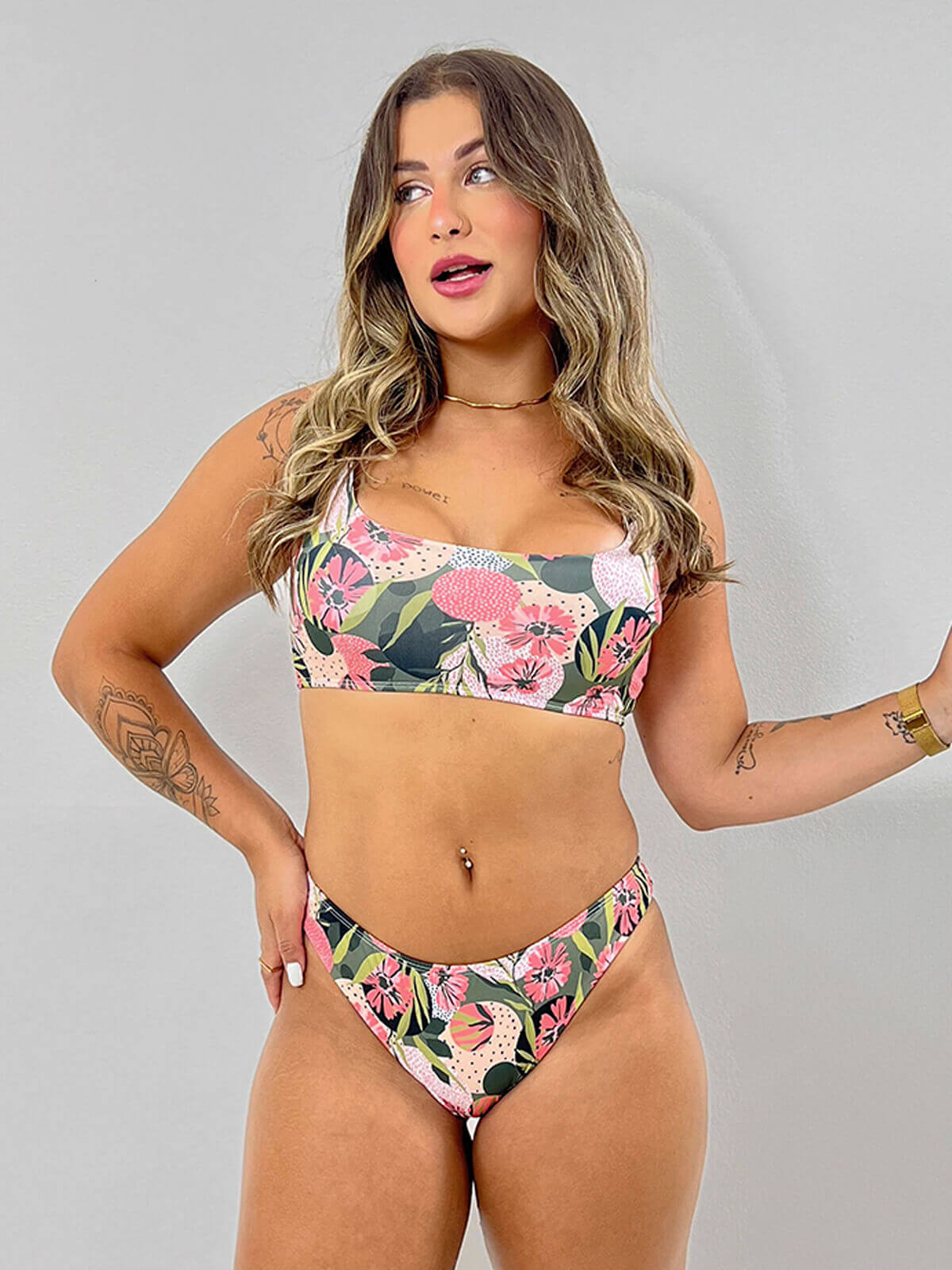 Biquini Regata Calcinha Comum Estampado Rosa - Vicbela