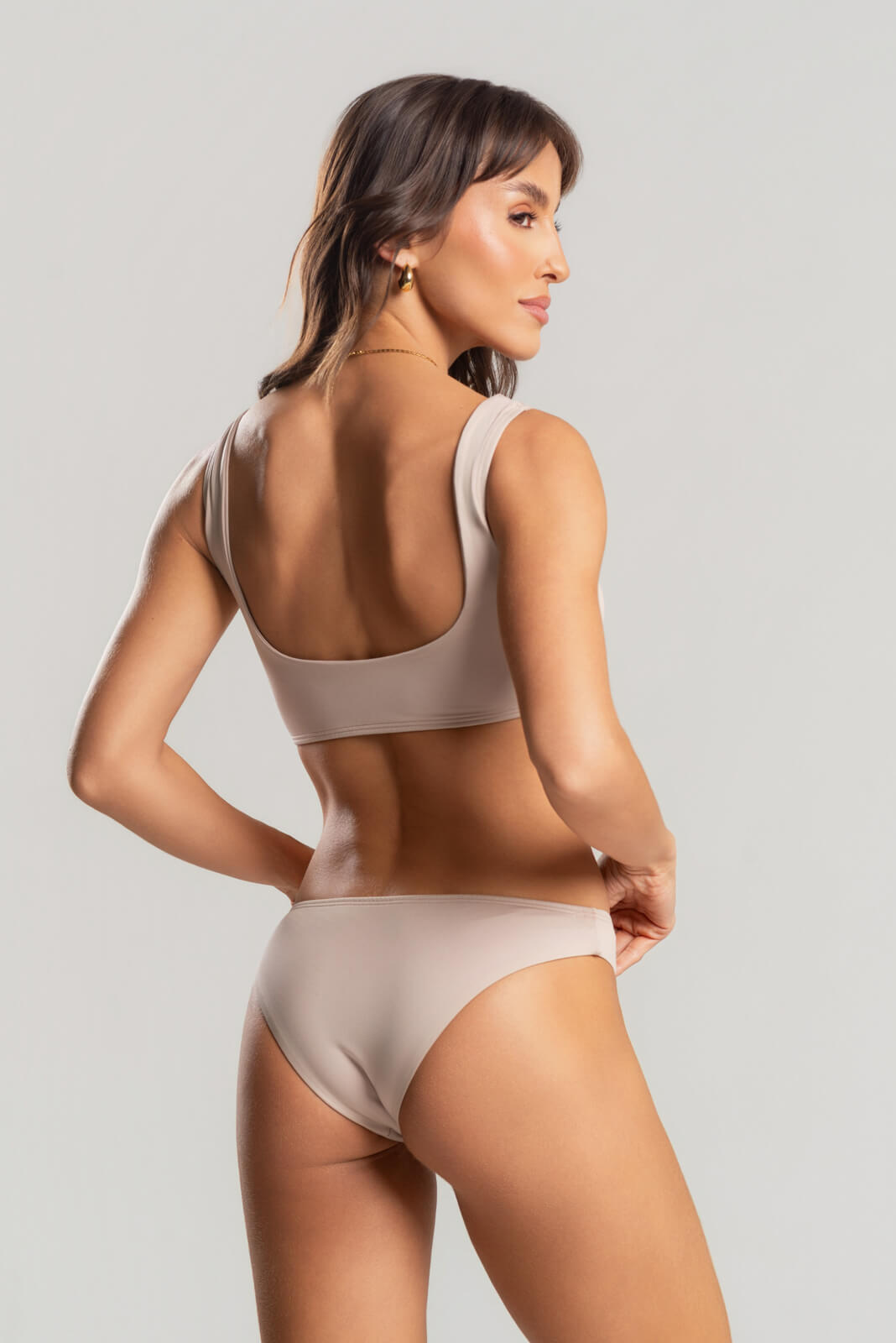 Biquini Regata Calcinha Comum Liso Bege - Vicbela