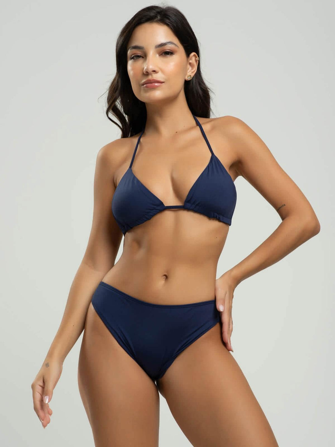 Biquíni Cortininha Calcinha Comum Liso Azul Marinho - Vicbela