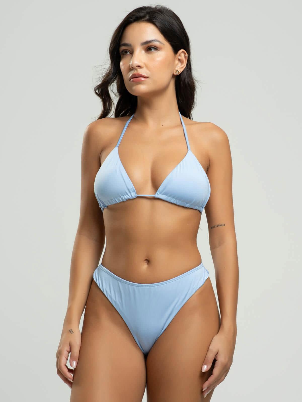 Biquíni Cortininha Calcinha Fio Duplo Liso Azul Serenity - Vicbela