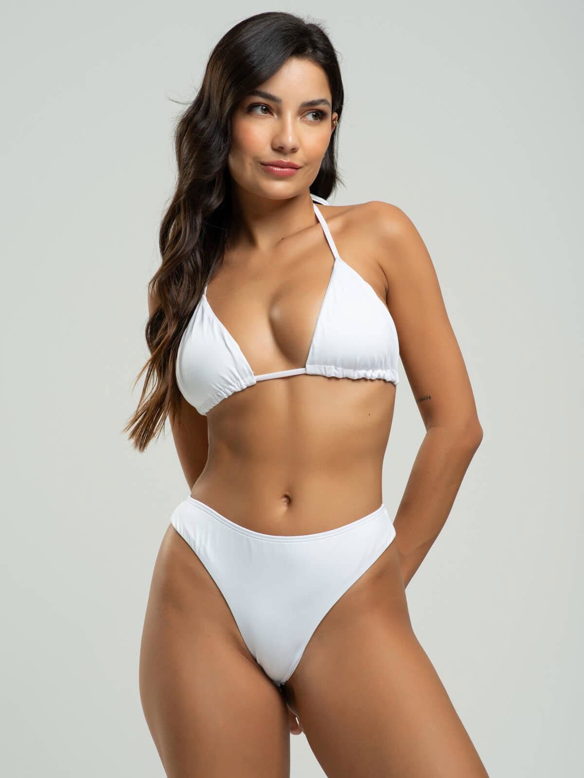 Biquíni Cortininha Calcinha Fio Duplo Liso Branco - Vicbela