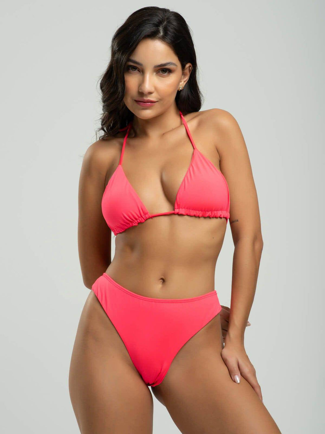 Biquíni Cortininha Calcinha Fio Duplo Liso Rosa - Vicbela