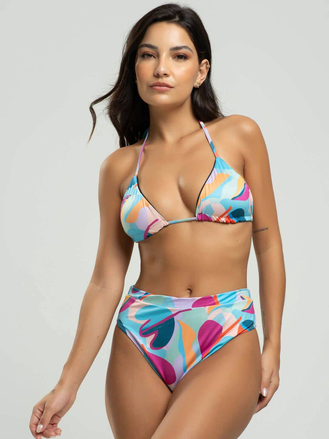 Biquíni Cortininha Calcinha Hot Pants Estampado Colorido - Vicbela
