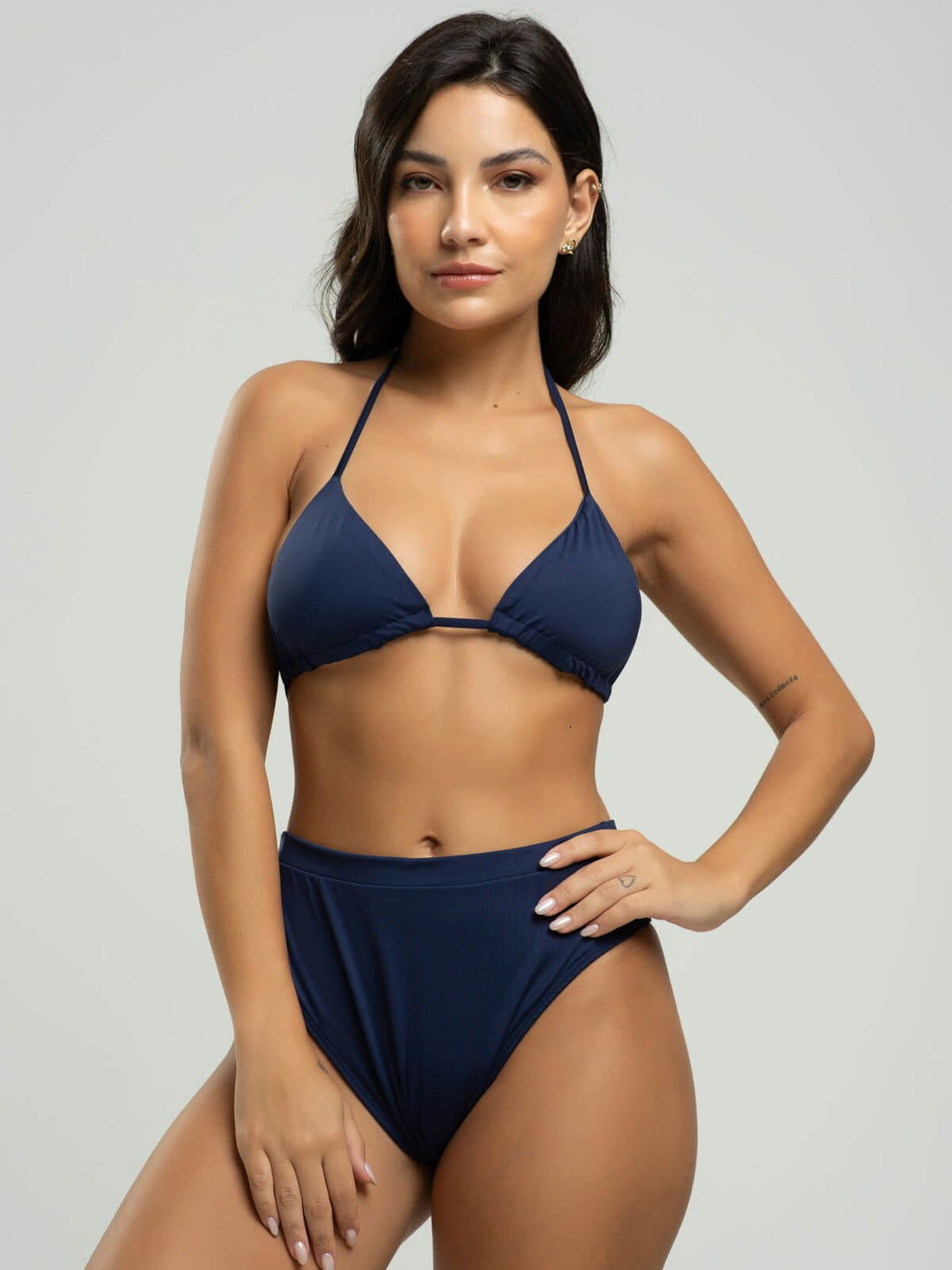 Biquíni Cortininha Hot Pants Liso Azul Marinho - Vicbela