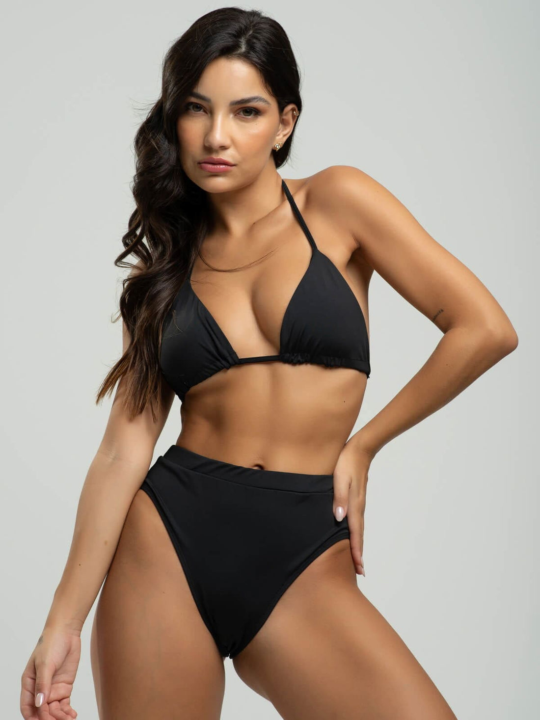 Biquíni Cortininha Hot Pants Liso Preto - Vicbela