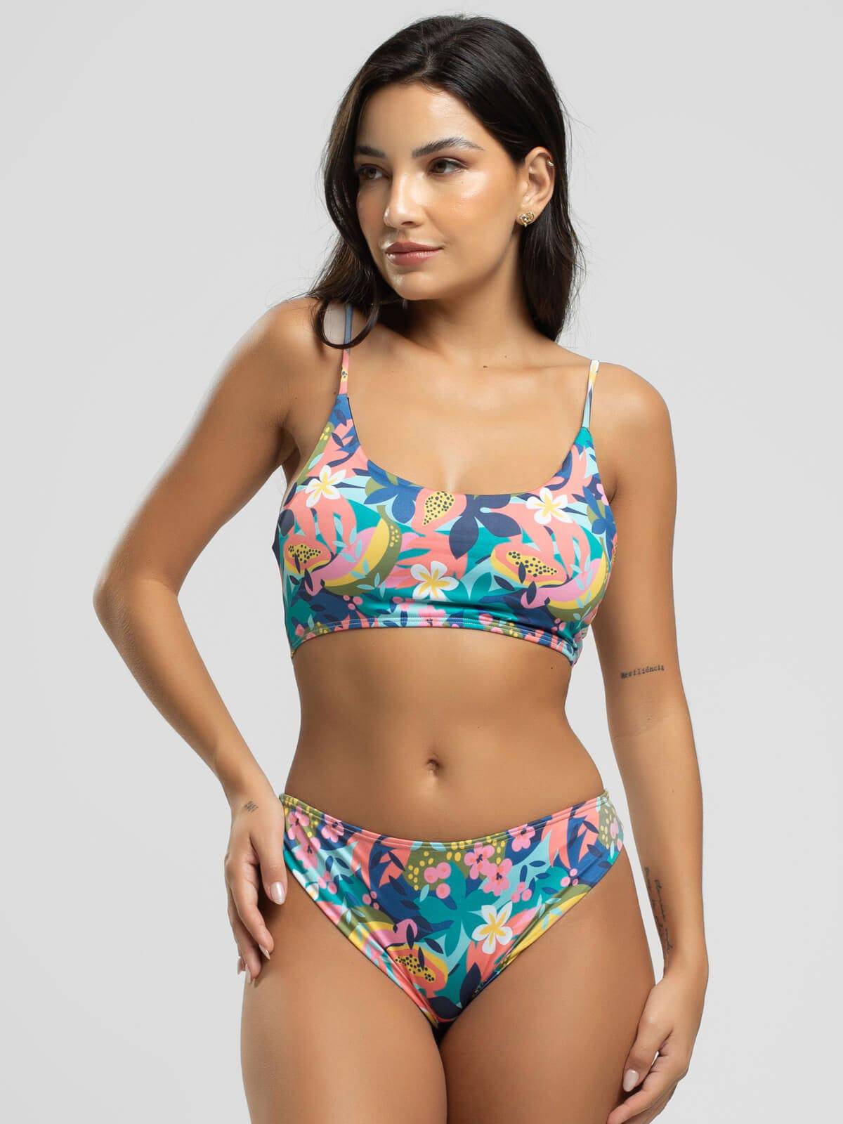 Biquíni Faixa Calcinha Comum Estampado Flor - Vicbela