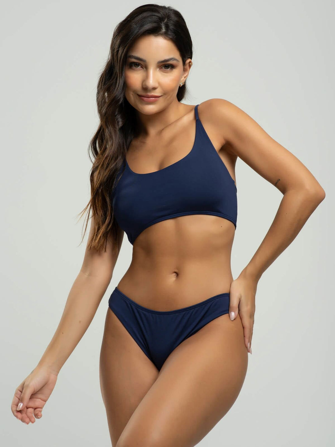 Biquíni Faixa Calcinha Comum Liso Azul Marinho - Vicbela