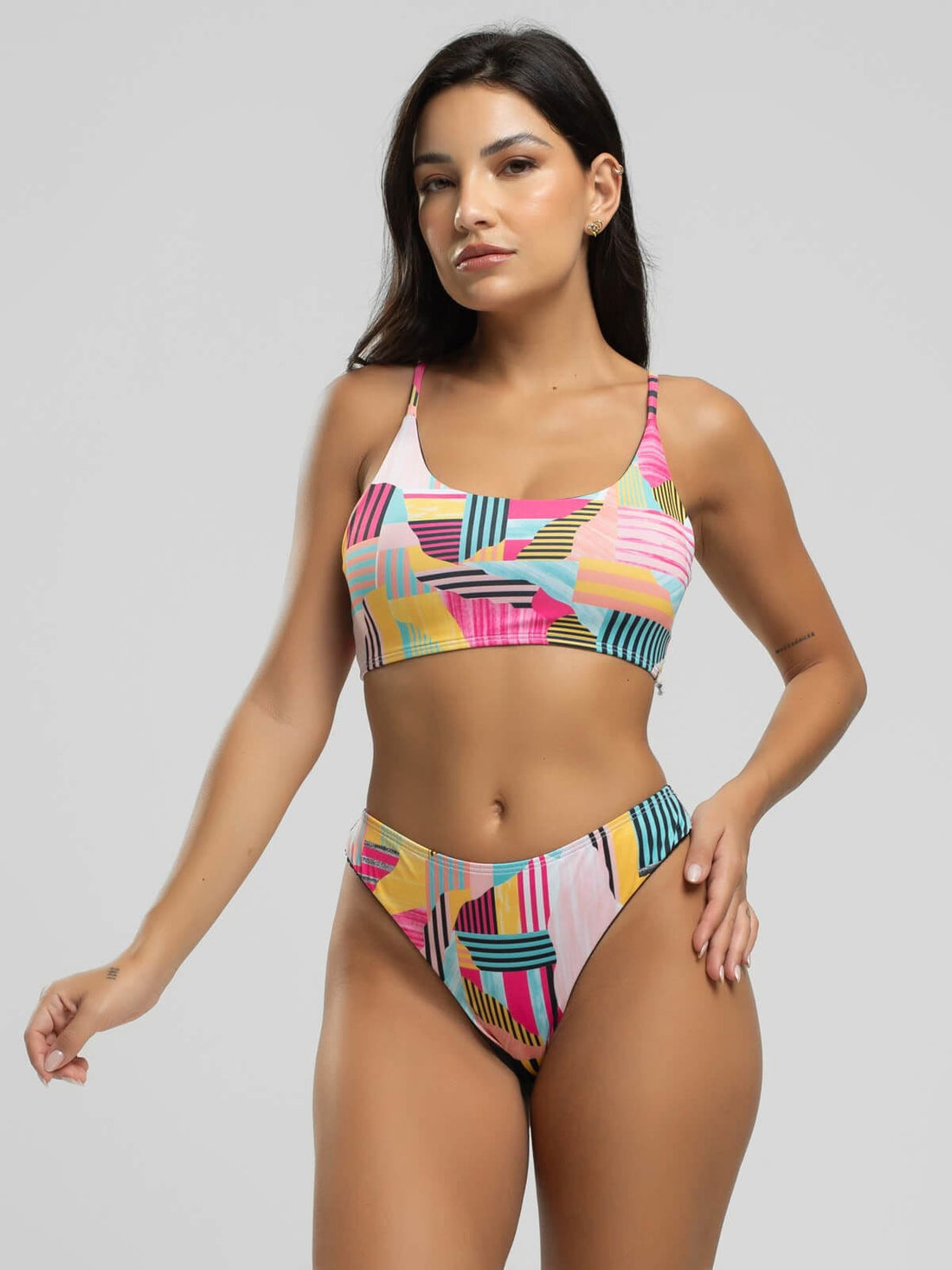 Biquíni Faixa Calcinha Fio Duplo Estampado Amarelo - Vicbela