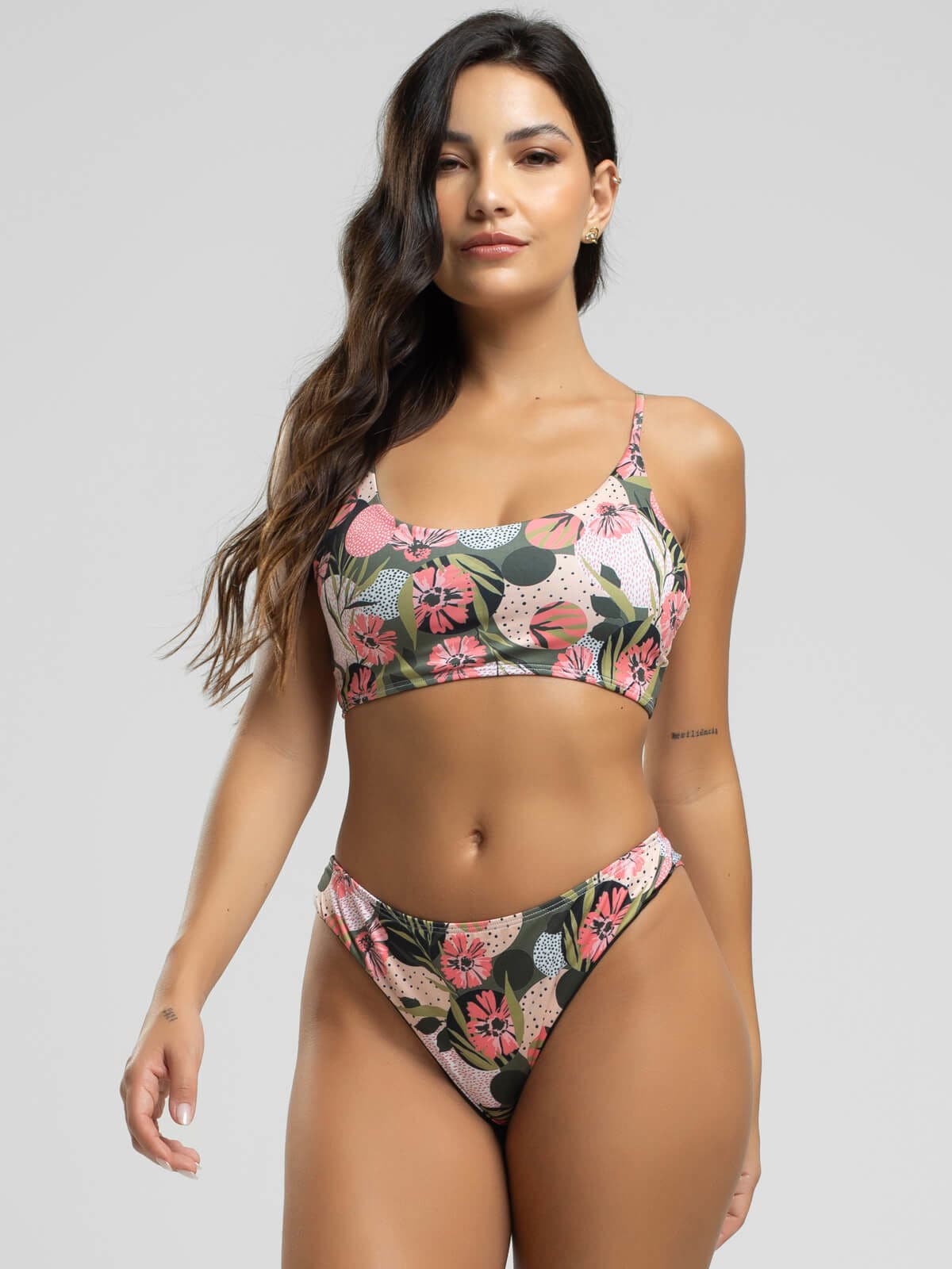 Biquíni Faixa Calcinha Fio Duplo Estampado Rosa - Vicbela