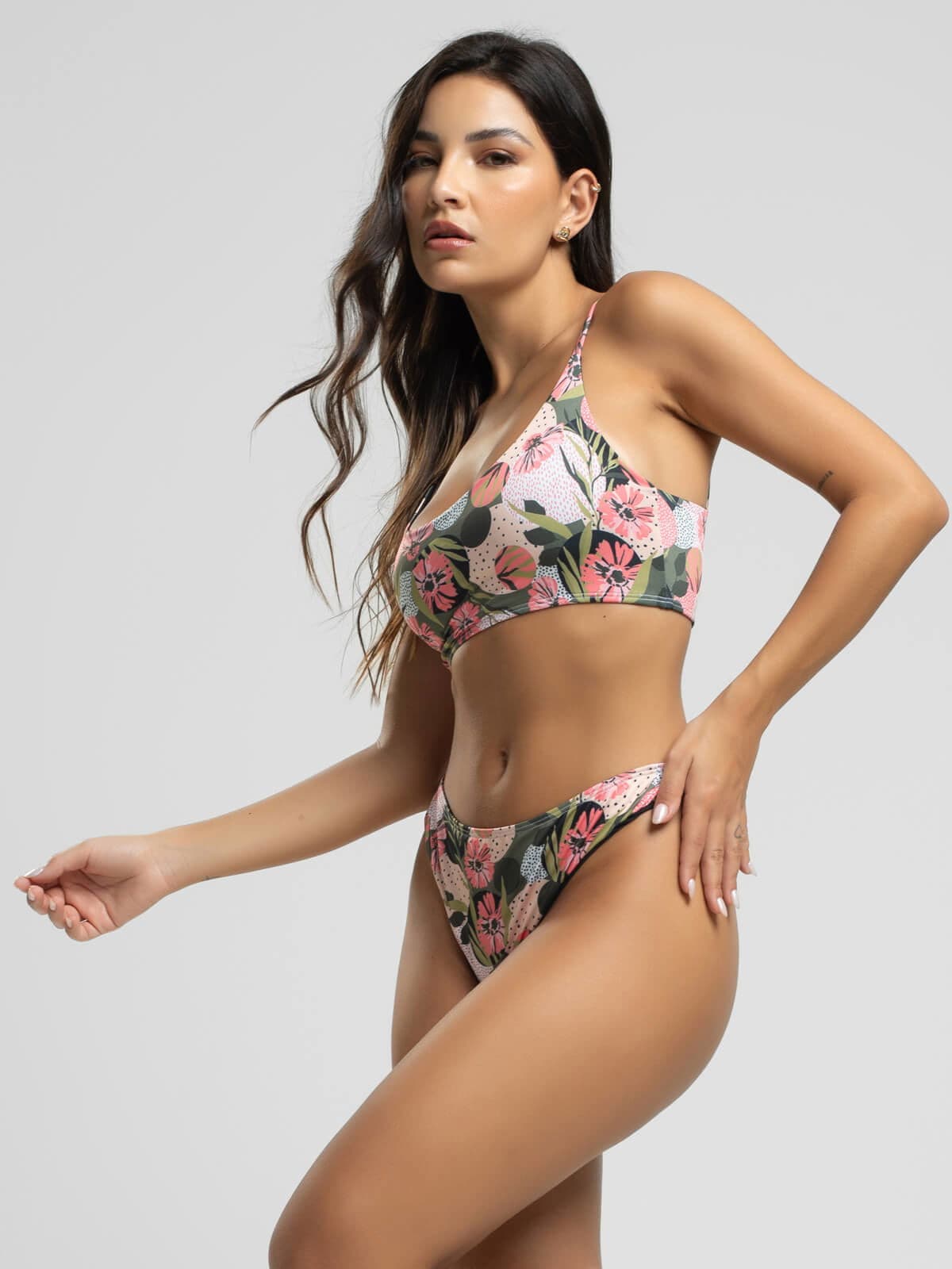 Biquíni Faixa Calcinha Fio Duplo Estampado Rosa - Vicbela