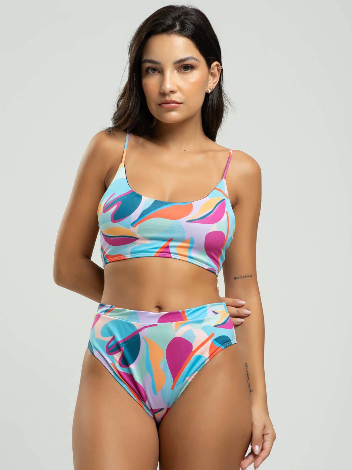 Biquíni Faixa Calcinha Hot Pants Estampado Colorido - Vicbela