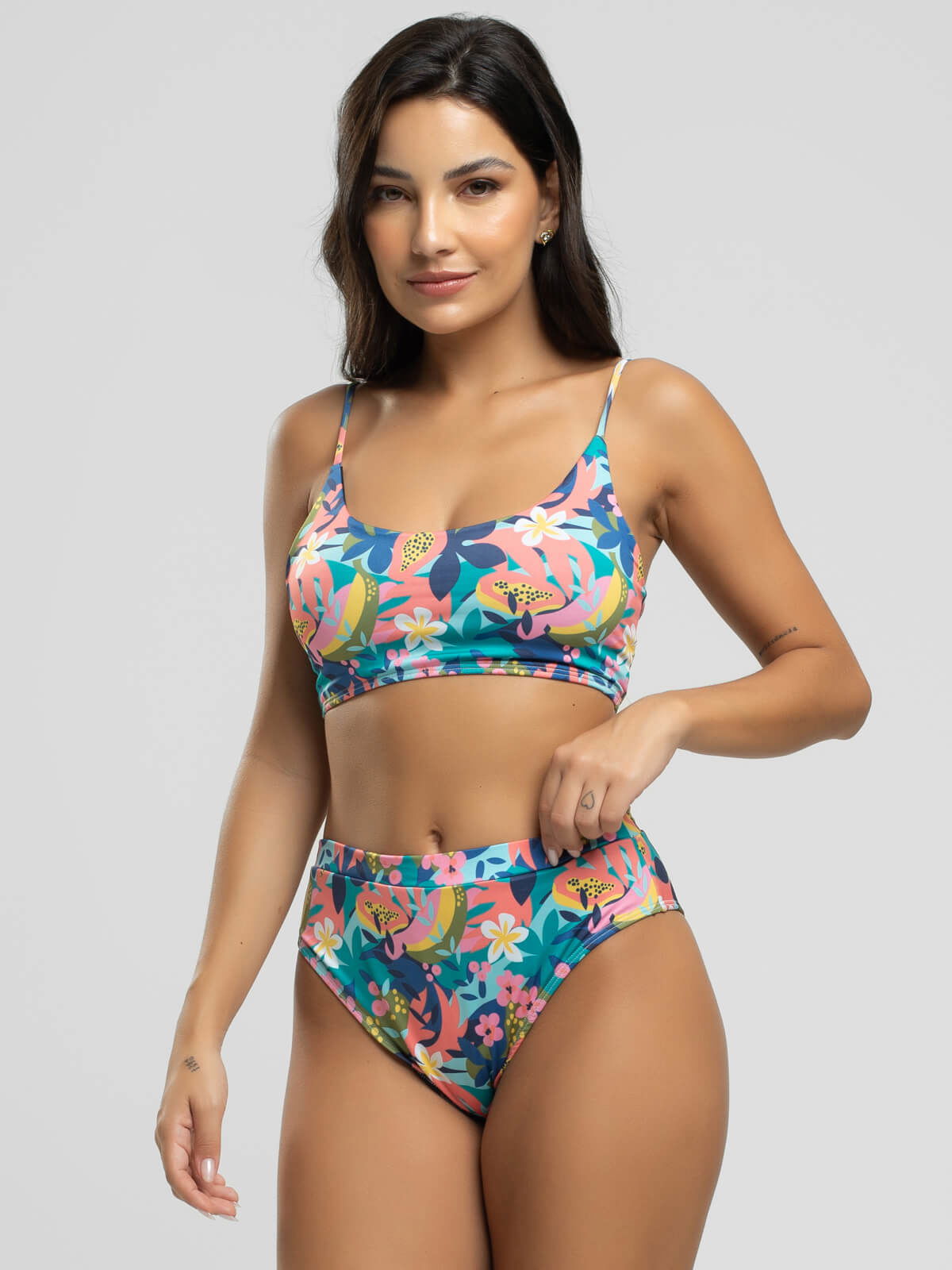 Biquíni Faixa Calcinha Hot Pants Estampado Flor - Vicbela