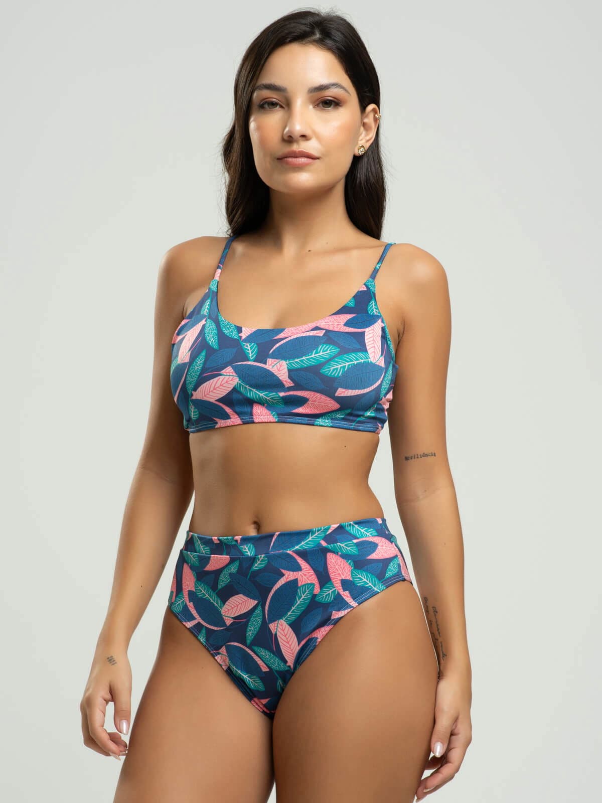 Biquíni Faixa Calcinha Hot Pants Estampado Folha - Vicbela
