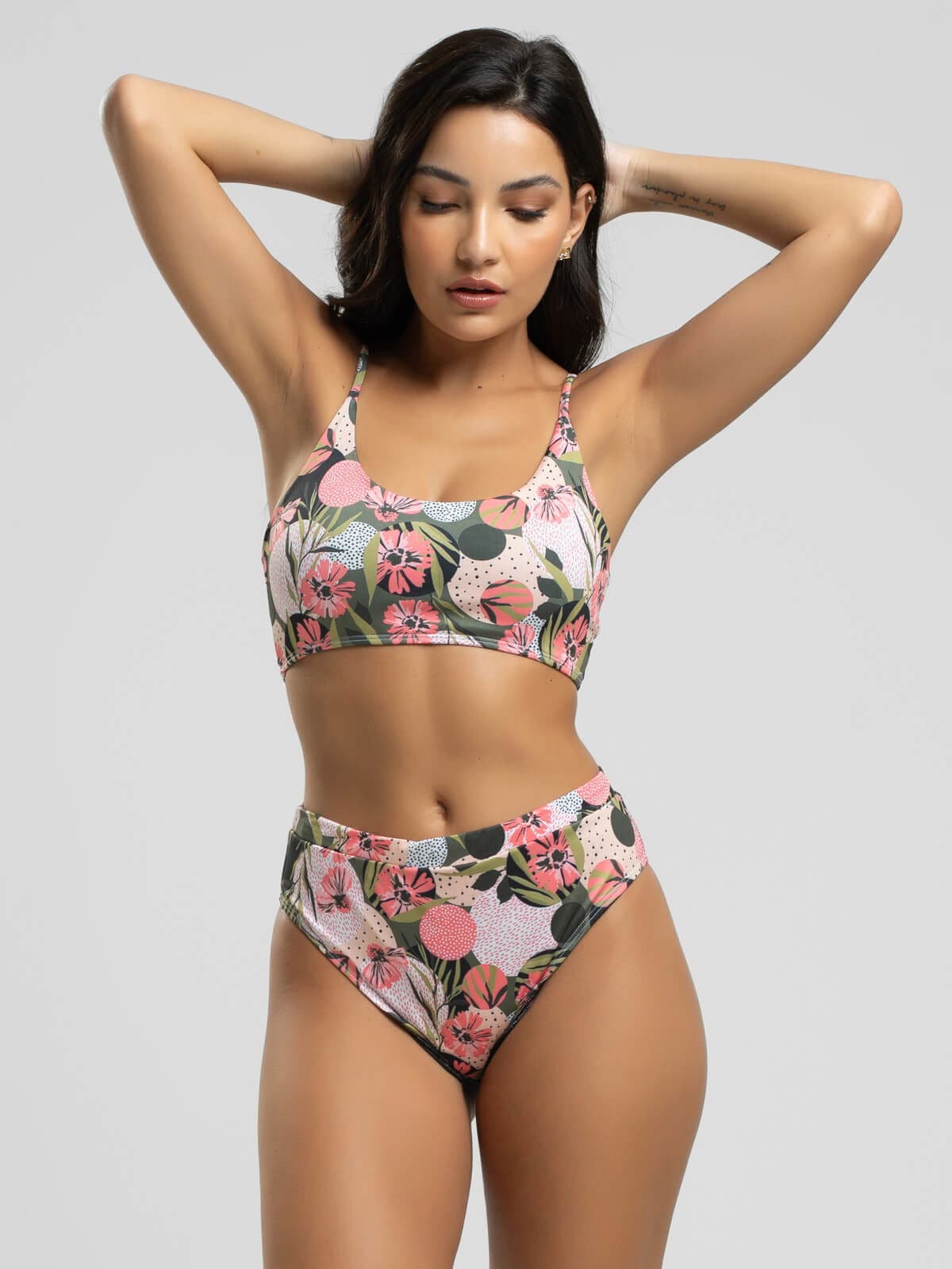 Biquíni Faixa Calcinha Hot Pants Estampado Rosa - Vicbela