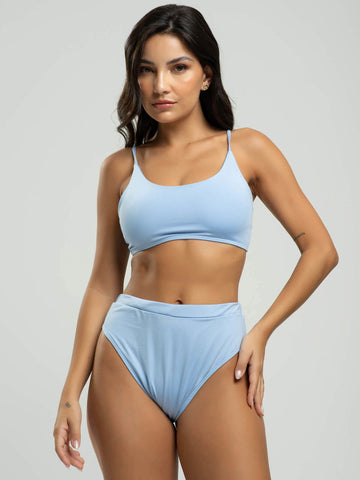 Biquíni Faixa Calcinha Hot Pants Liso Azul Serenity - Vicbela