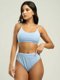 Biquíni Faixa Calcinha Hot Pants Liso Azul Serenity - Vicbela